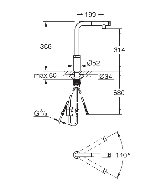 Vòi bếp dây rút nóng lạnh Minta SmartControl GROHE 31613000