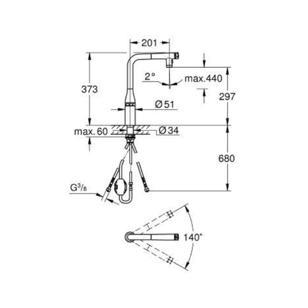 Vòi bếp dây rút nóng lạnh Essence SmartControl GROHE 31892KF0