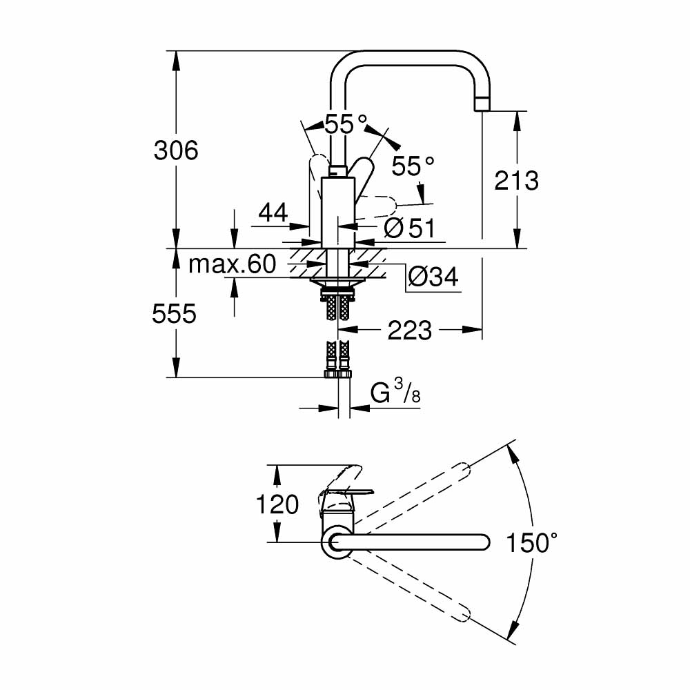 Vòi bếp nóng lạnh Eurodisc Cosmopolitan GROHE 32259003