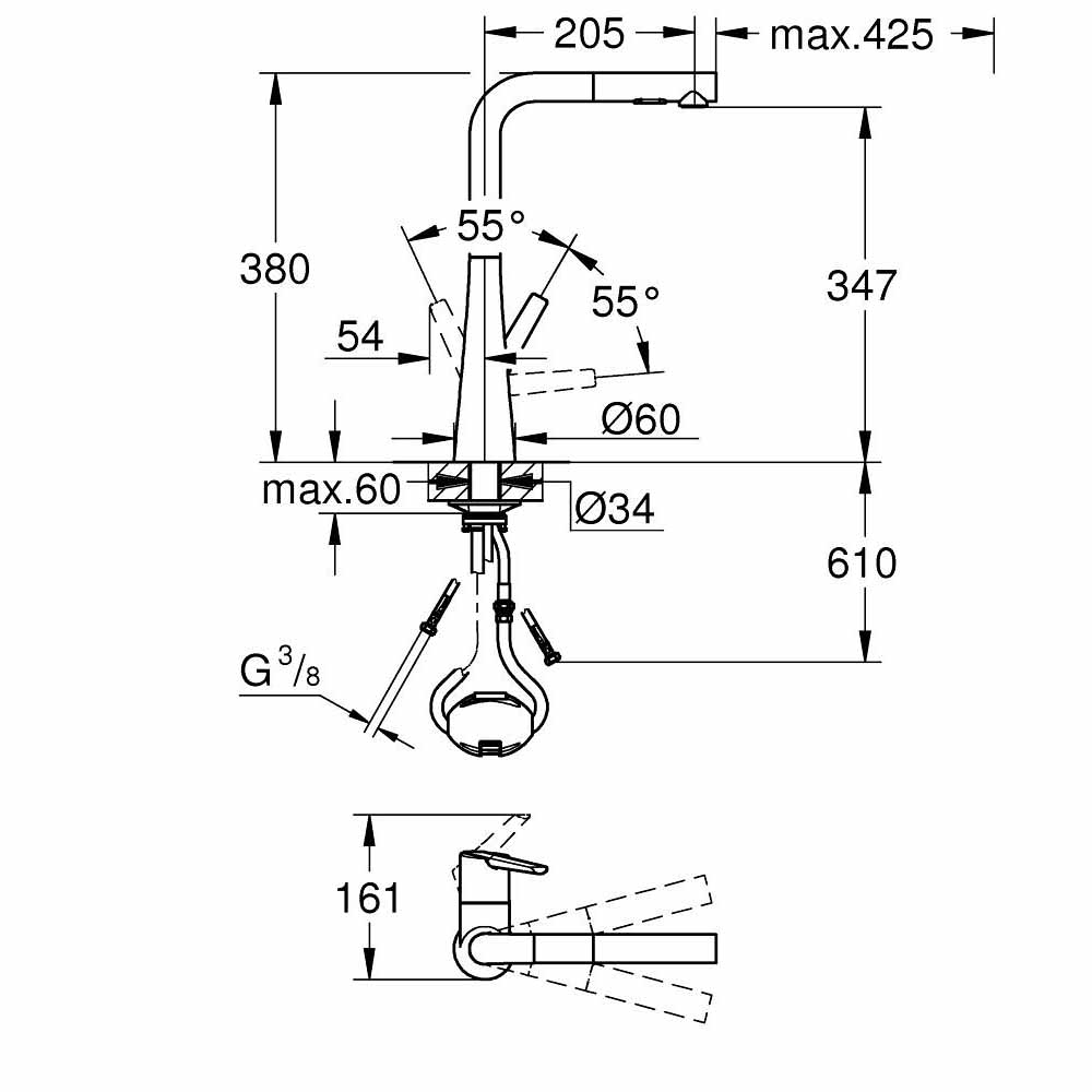 Vòi bếp dây rút nóng lạnh Zedra GROHE 32553002