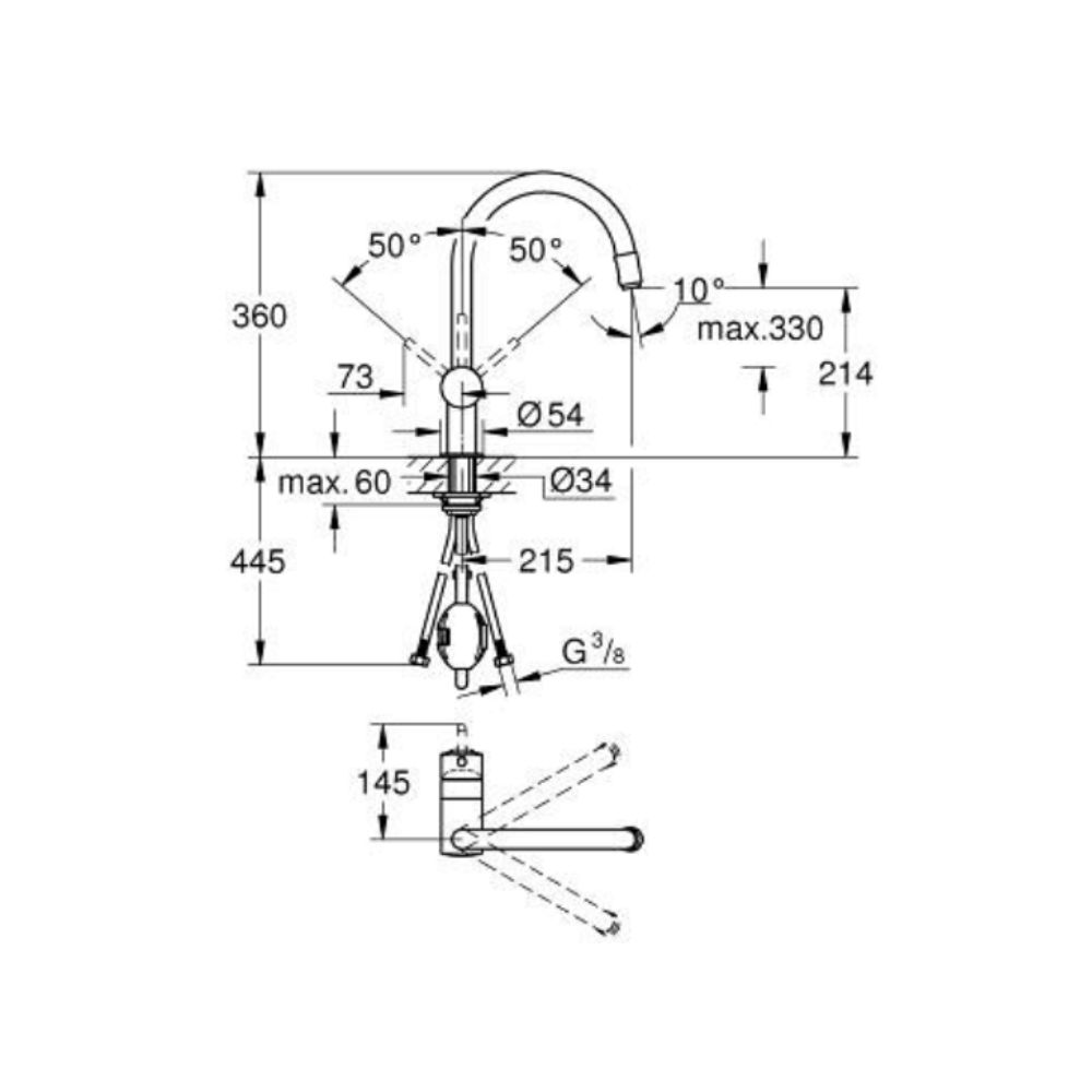 Vòi bếp dây rút nóng lạnh Minta GROHE 32918000