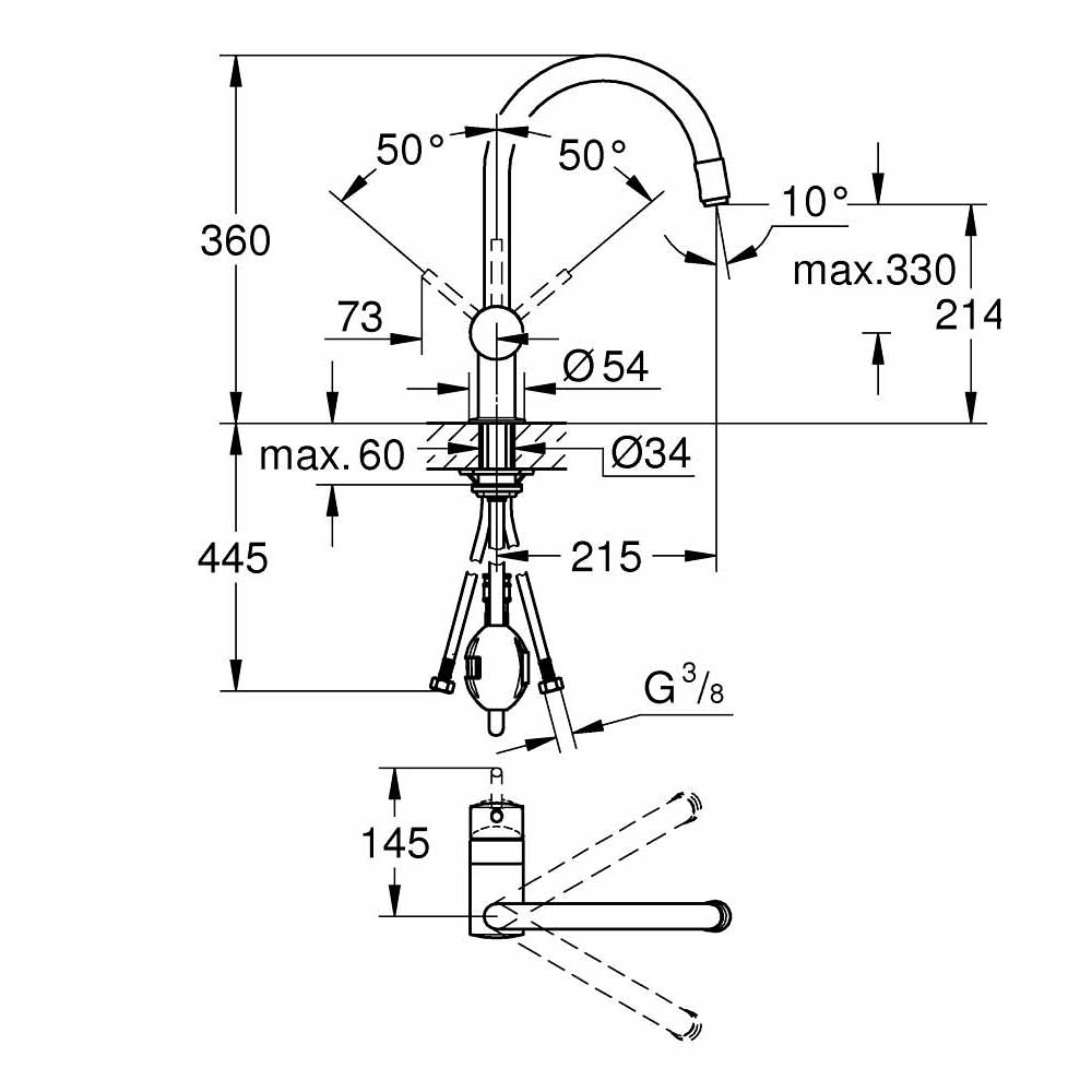Vòi bếp dây rút nóng lạnh Minta GROHE 3291800E