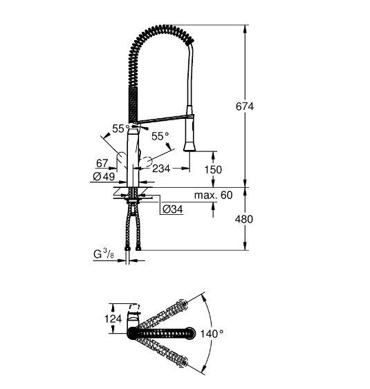 Vòi bếp dây rút nóng lạnh K7 Grohe 32950000