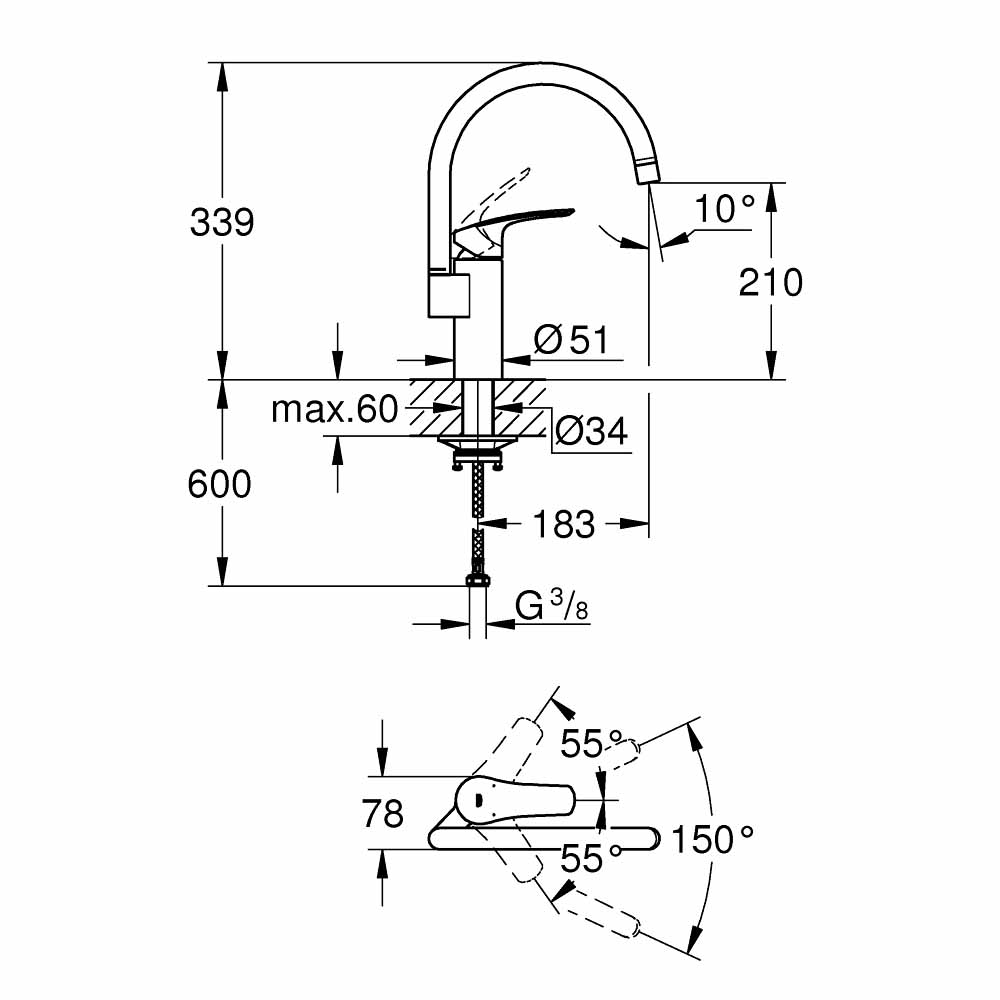 Vòi bếp nóng lạnh Eurosmart GROHE 33202003