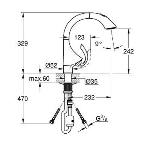 Vòi bếp dây rút nóng lạnh K4 Grohe 33782000