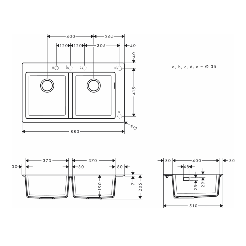 Chậu rửa chén đá 2 hộc S51 Hansgrohe 43316290