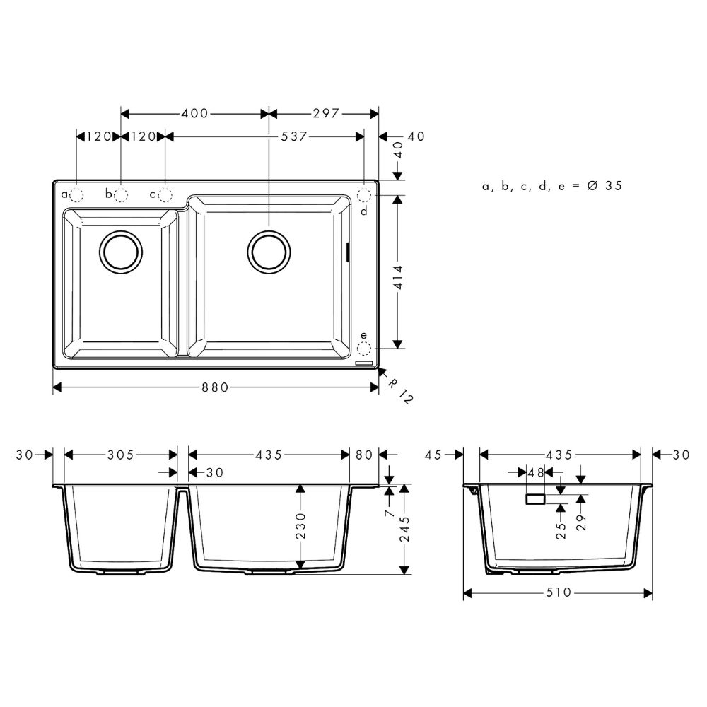 Chậu rửa chén 2 hố đá S51 Hansgrohe 43317380