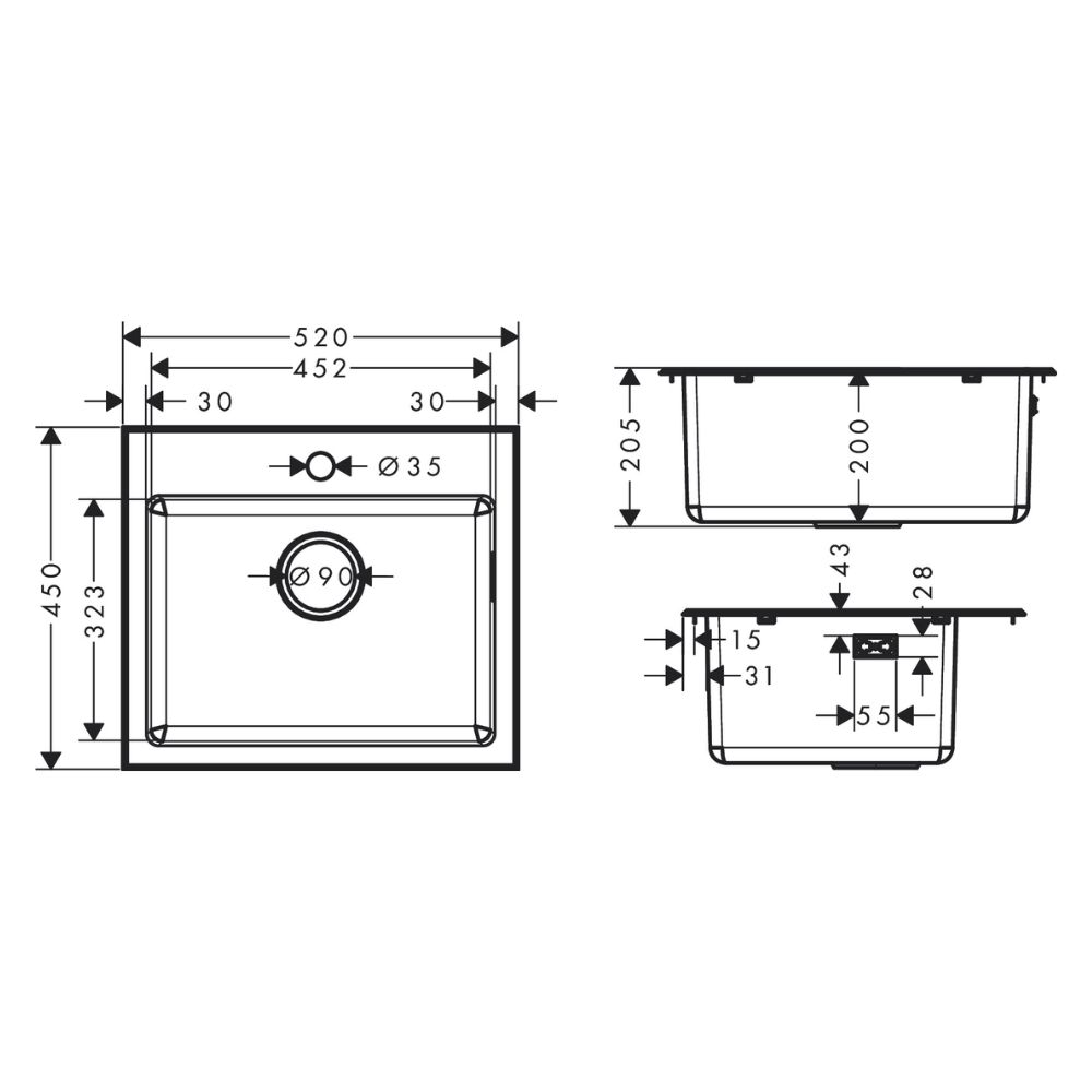 Chậu rửa chén 1 hố thép không gỉ S43 Hansgrohe 43353807