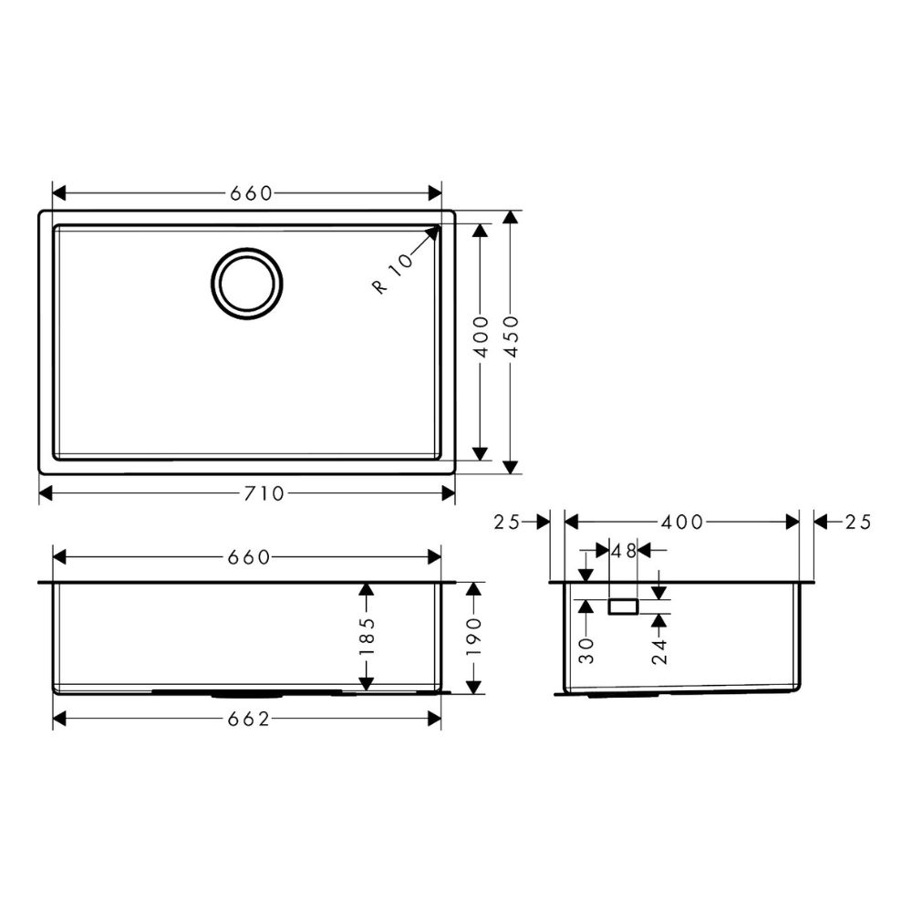 Chậu rửa chén 1 hố thép không gỉ S71 Hansgrohe 43428809