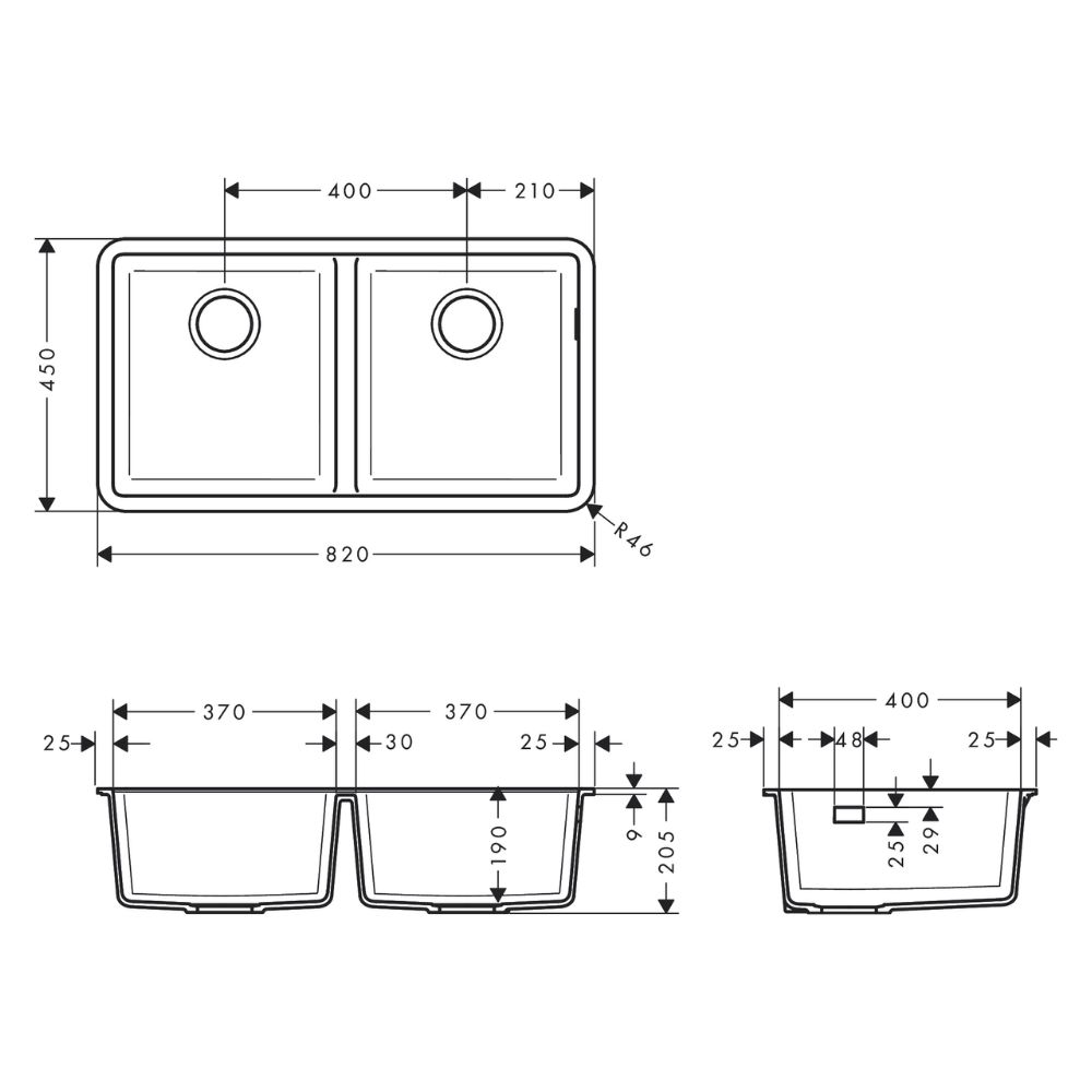 Chậu rửa chén 2 hố đá S51 Hansgrohe 43434380