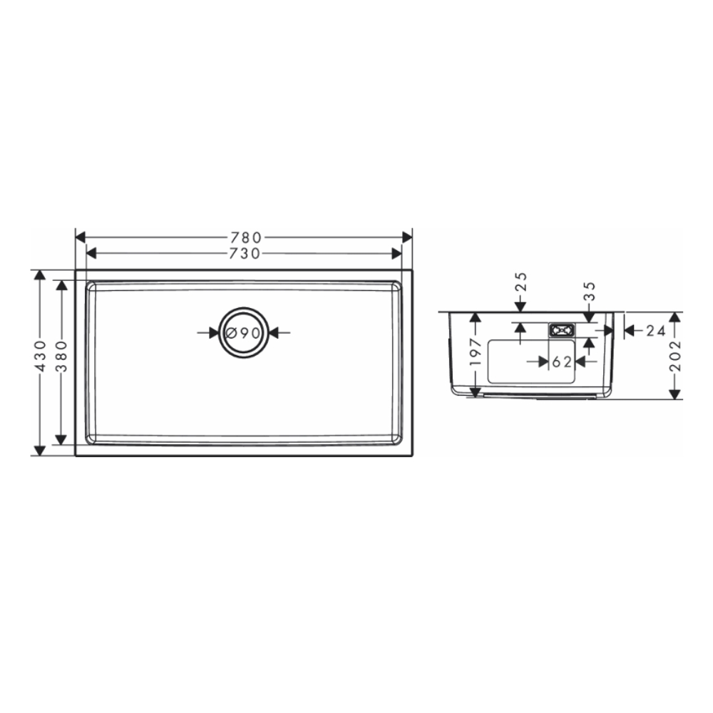 Chậu rửa chén 1 hố thép không gỉ S43 Hansgrohe 43454807