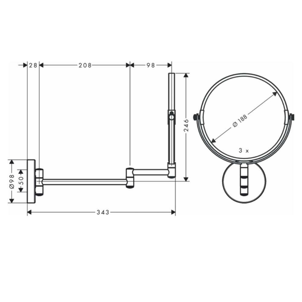 Gương trang điểm Logis Universal Hansgrohe 73561000 (phóng đại 1x 3x)