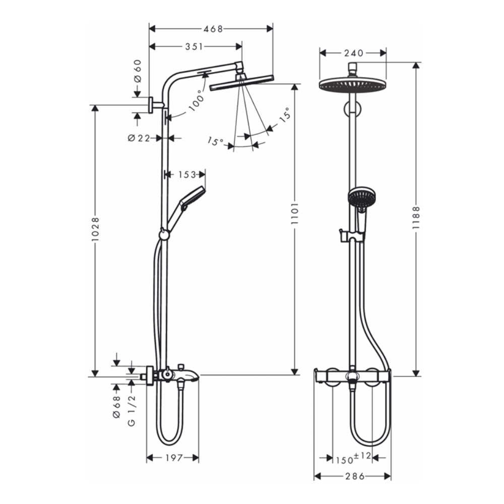 Sen cây nhiệt độ HG Crometta S 240 1jet Eco Hansgrohe 26186000 (kèm vòi xả bồn)
