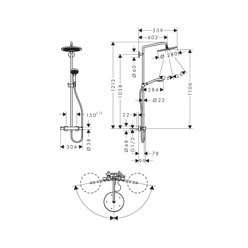 Sen cây nhiệt độ Croma Select S 280 Hansgrohe 26790000