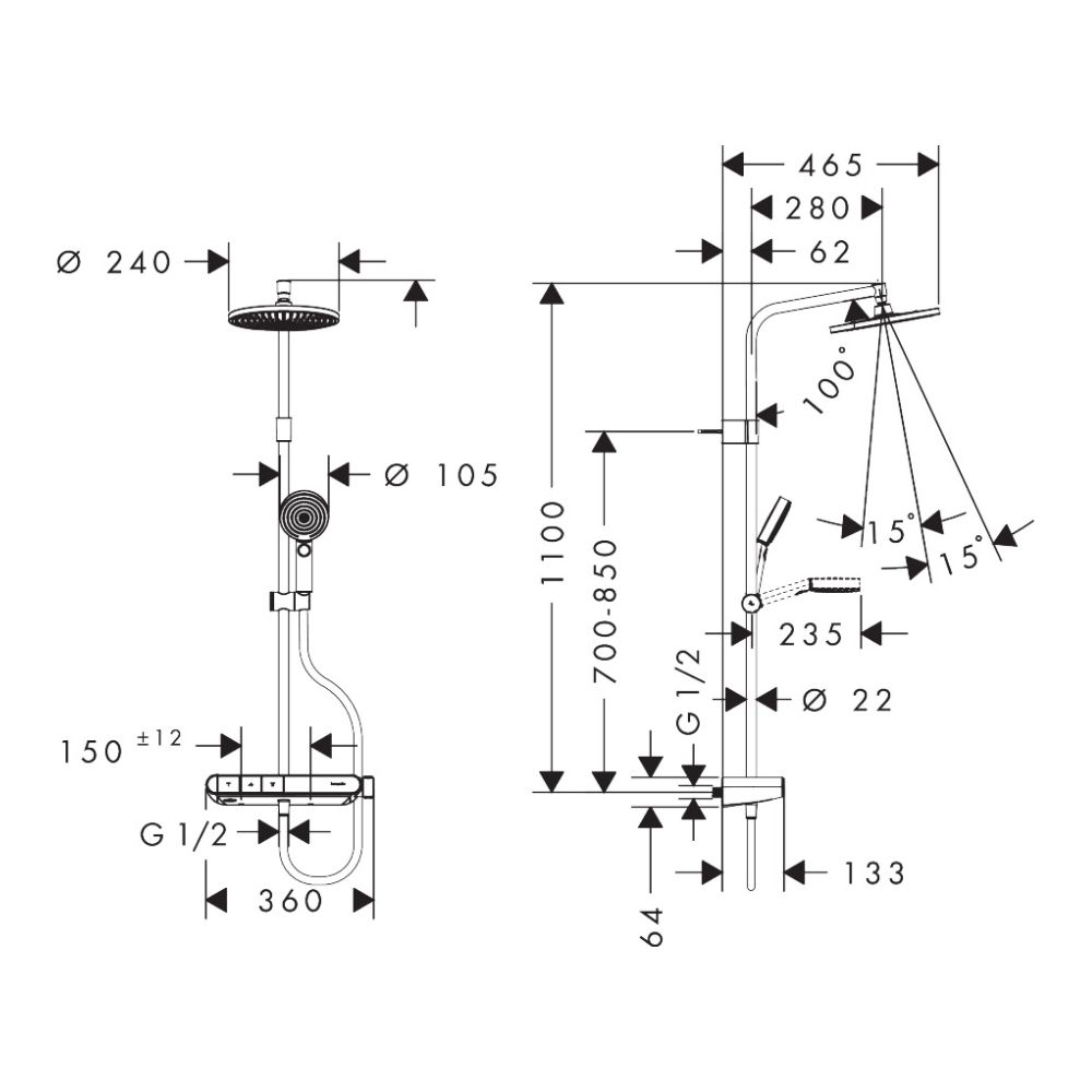 Sen cây nhiệt độ Crometta S E 240 Hansgrohe 26970007