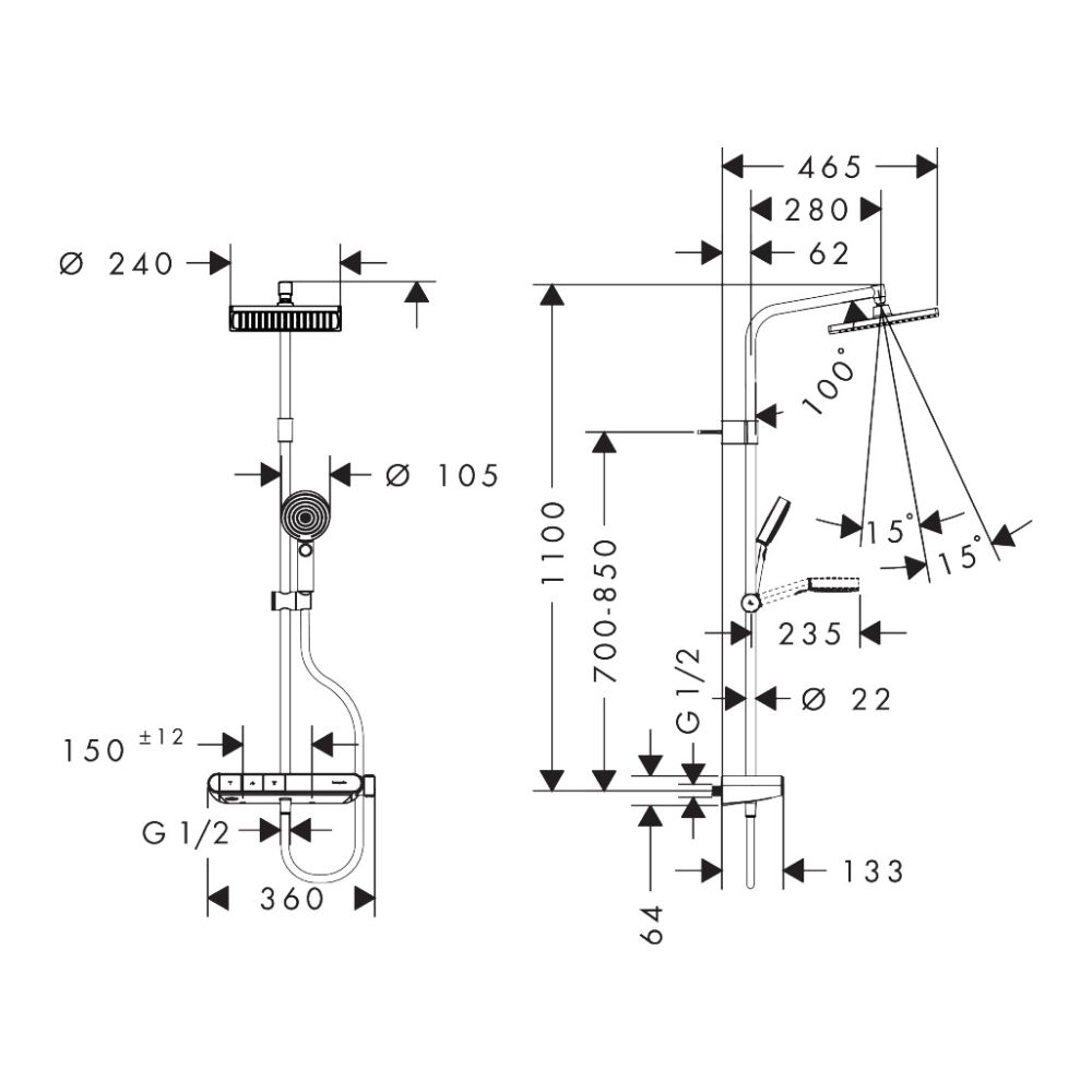 Sen cây nhiệt độ Crometta E 240 Hansgrohe 26972007