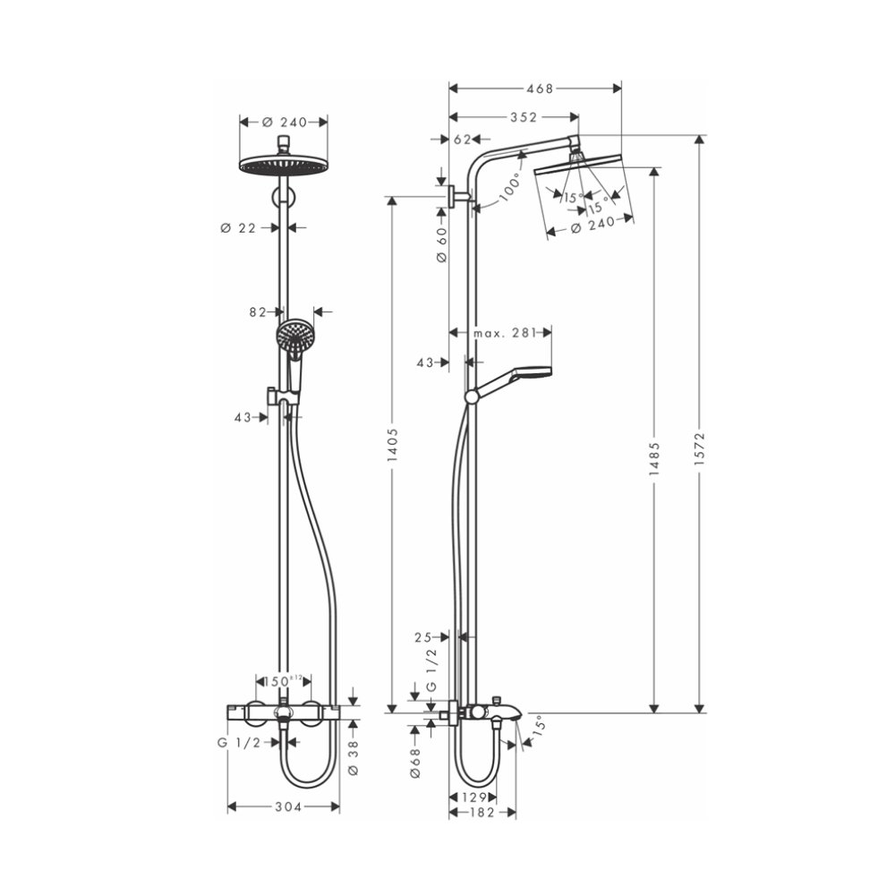 Sen cây nhiệt độ Crometta S 240 Hansgrohe 27320000
