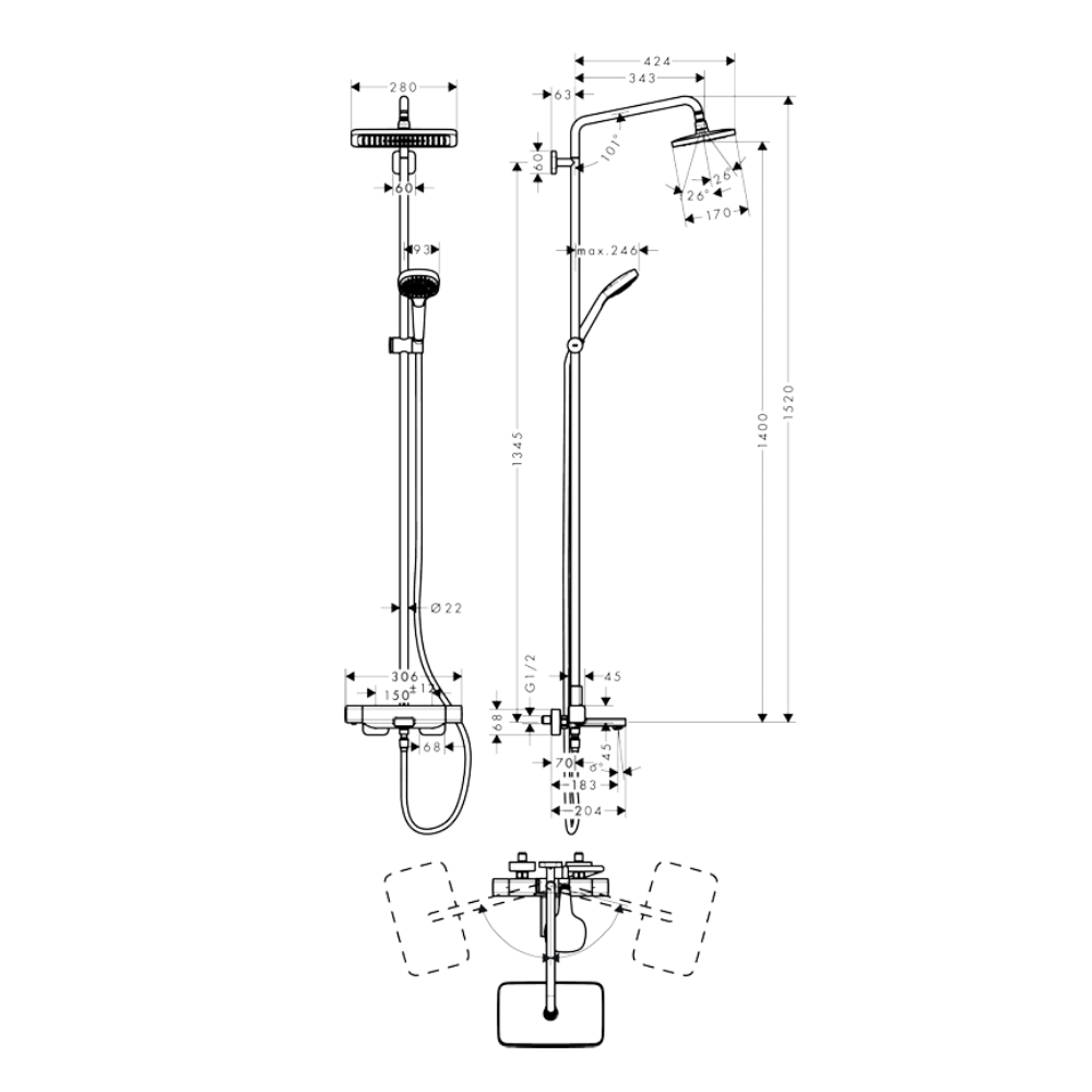 Sen cây nhiệt độ HG Croma E 280 1jet Hansgrohe 27687000 (kèm vòi xả bồn)