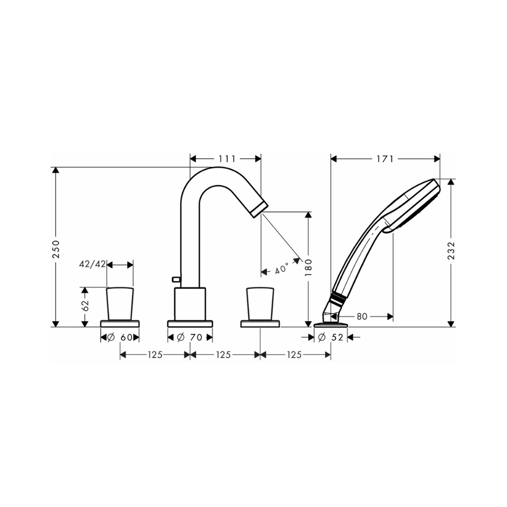 Vòi bồn tắm nóng lạnh Logis Hansgrohe 71314000 (4 lỗ có tay sen)