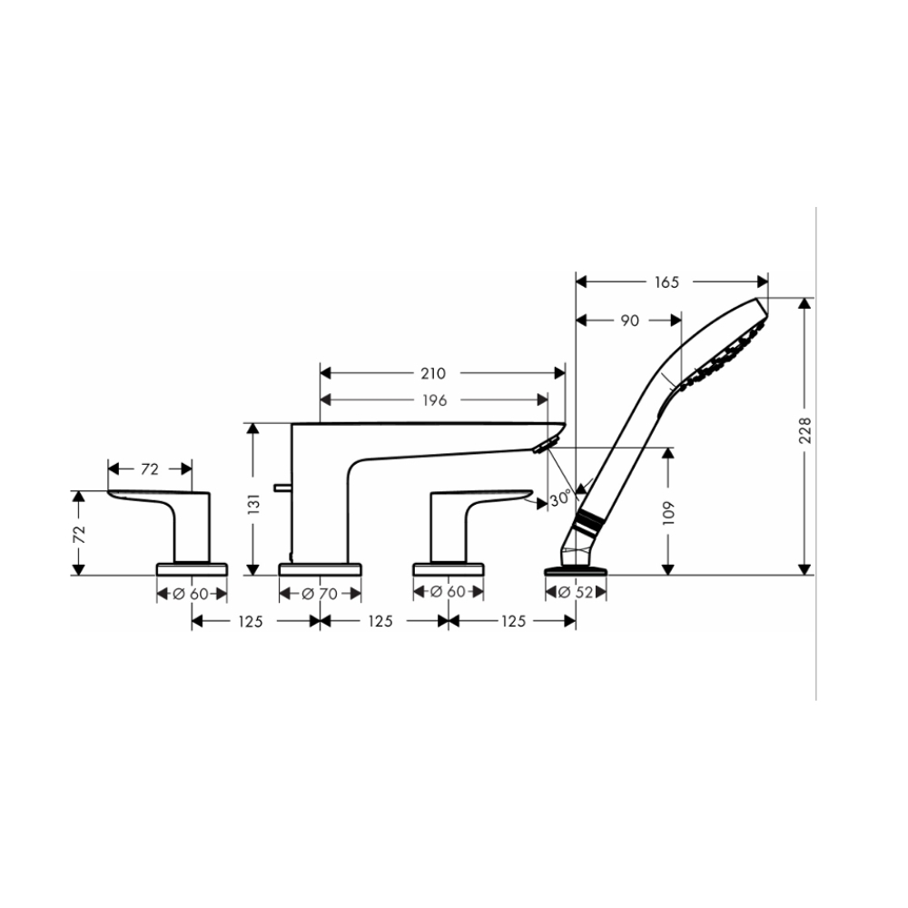 Vòi bồn tắm nóng lạnh Talis E Hansgrohe 71748000 (4 lỗ có tay sen)