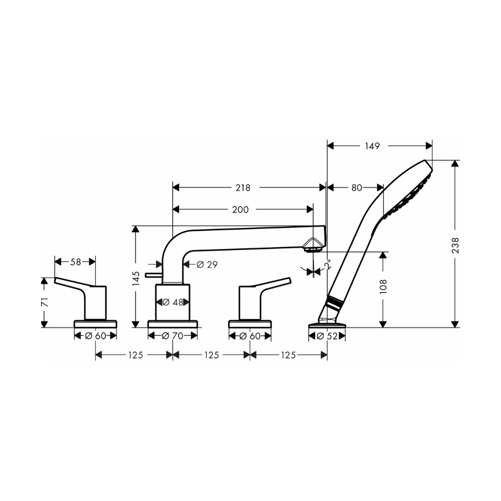 Vòi bồn tắm nóng lạnh Talis S Hansgrohe 72419000 (4 lỗ có tay sen)
