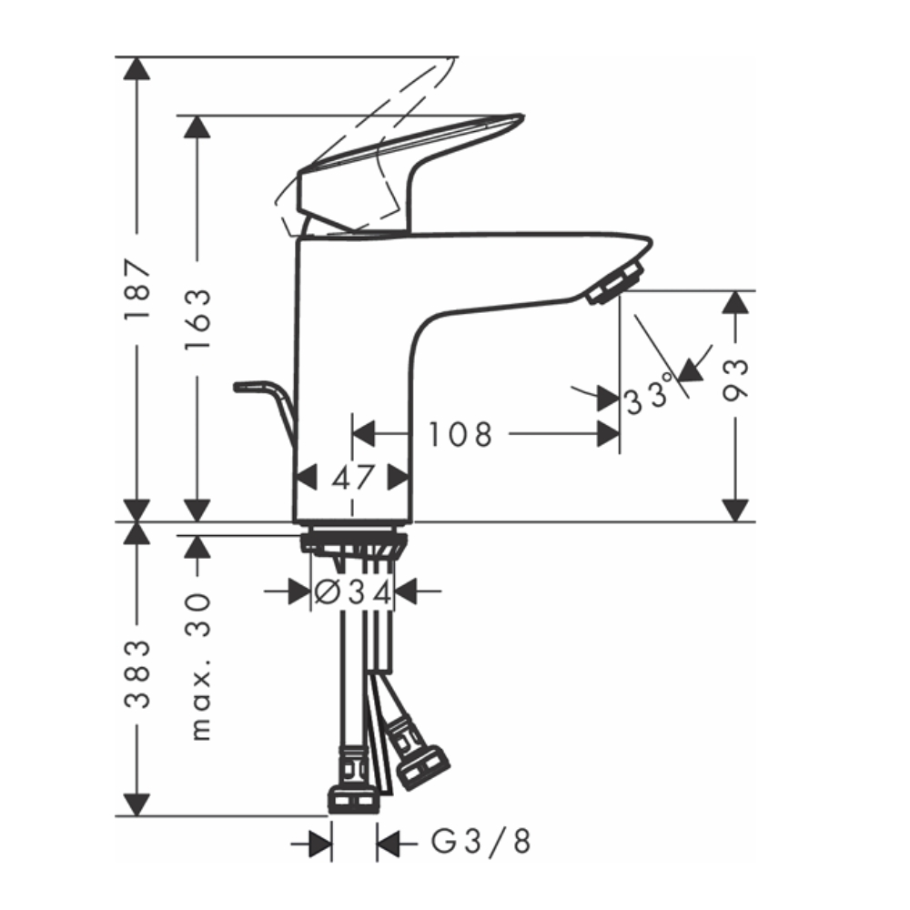 Vòi lavabo nóng lạnh HG Logis 100 Hansgrohe 71100000