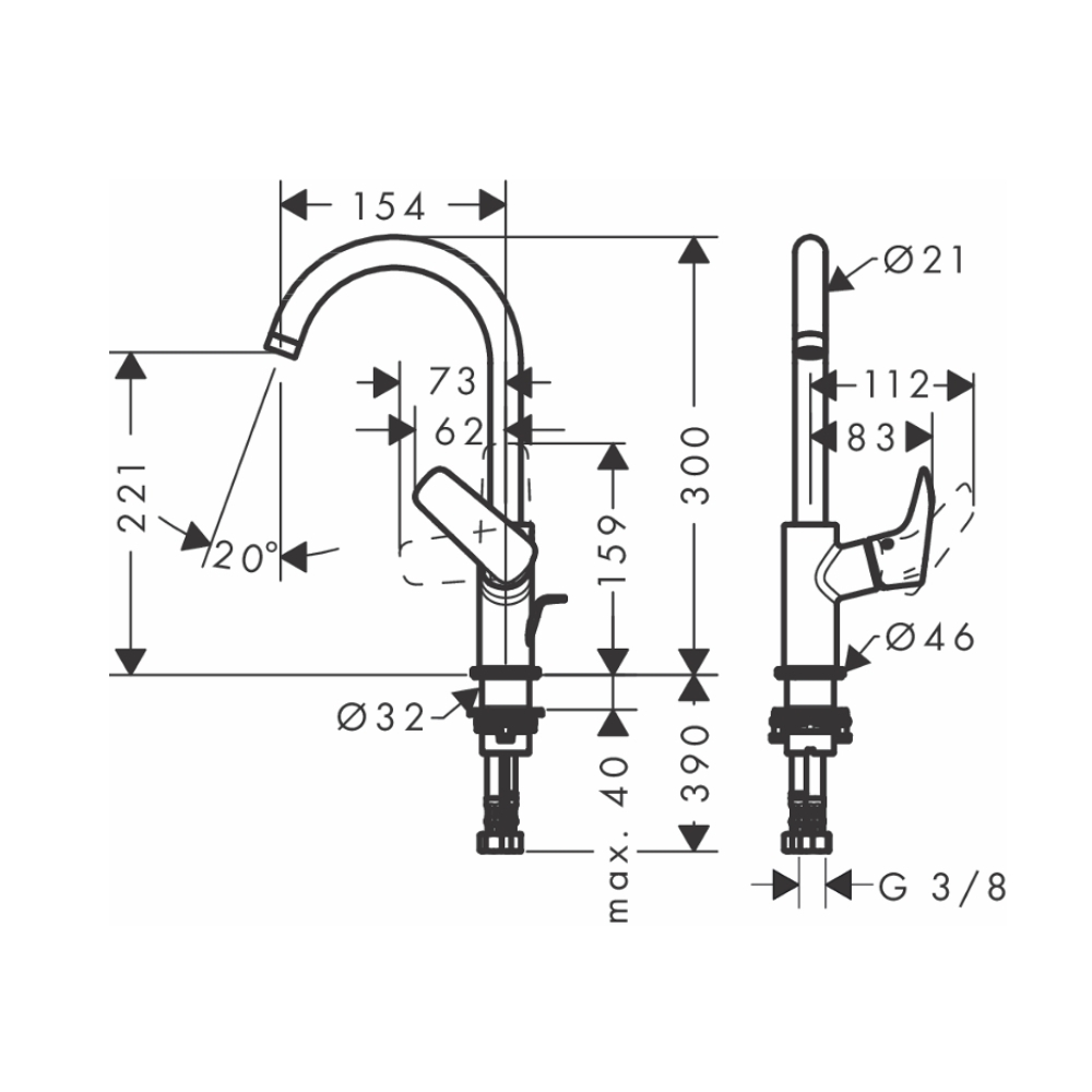 Vòi lavabo nóng lạnh Logis 210 Hansgrohe 71130000