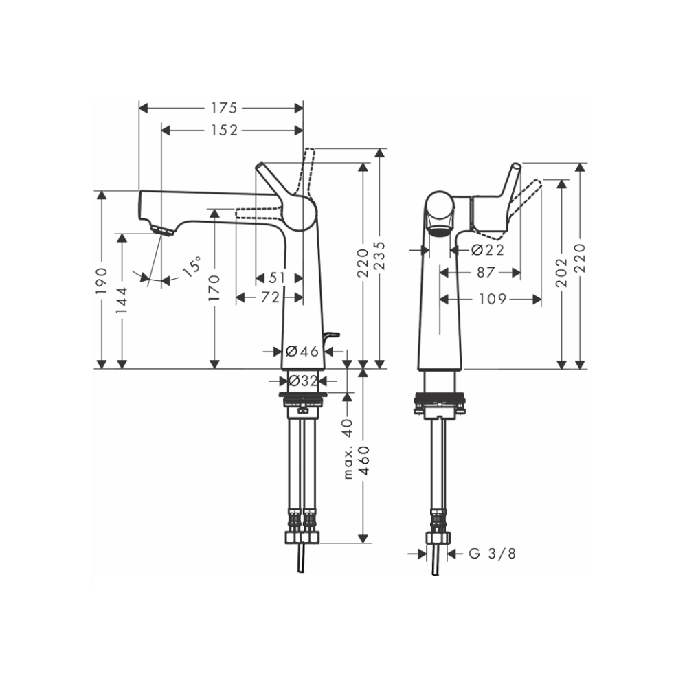 Vòi lavabo nóng lạnh Talis S 140 Hansgrohe 72113000