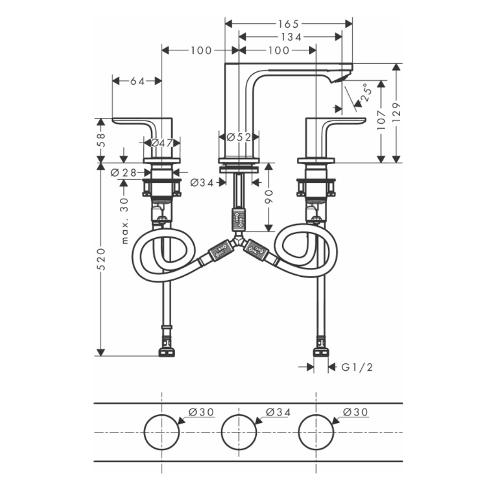 Bộ vòi xả bồn tắm HG Rebris S 110 Hansgrohe 72530007 (3 lỗ)