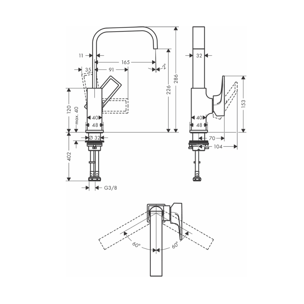 Vòi lavabo nóng lạnh Metropol 230 Hansgrohe 74511000