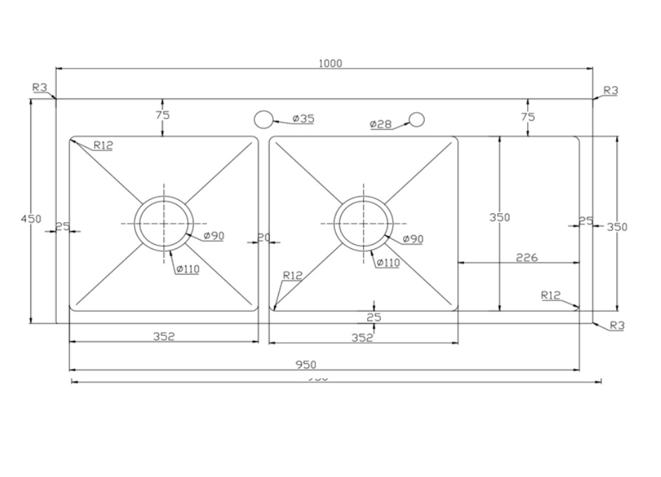 Chậu chén 2 hố inox 304 cánh phải 100x45 cm HITA HD10045-304