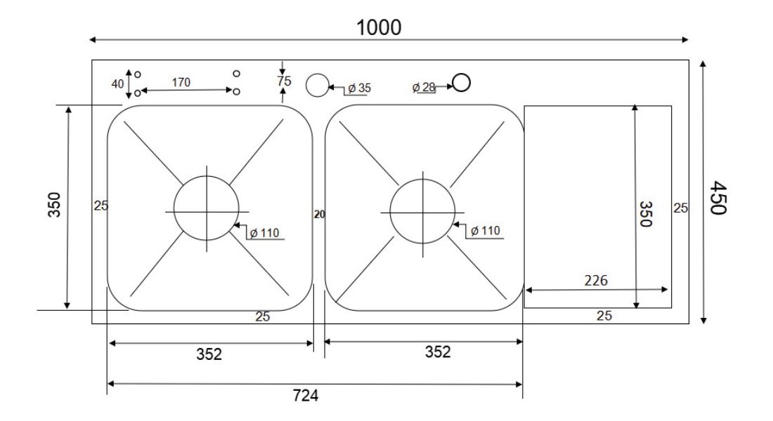 Chậu chén 2 hố cánh phải 100x45 cm HITA HD10045