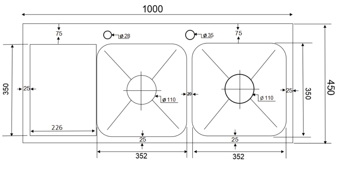 Chậu chén 2 hố cánh trái 100x45 cm HITA HD10045BT