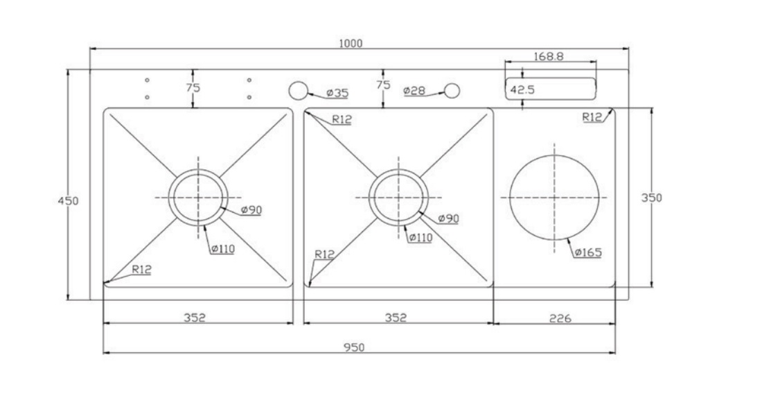Chậu chén 2 hố 100x45 cm HITA HD10045DR
