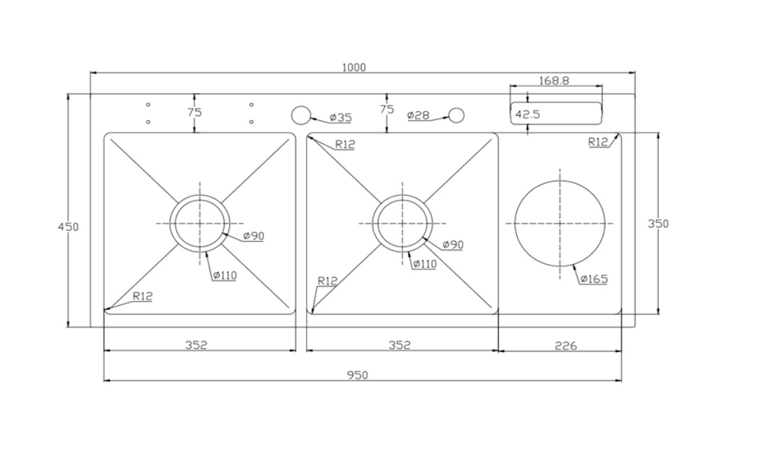 Chậu chén 2 hố phủ nano 100x45 cm HITA HD10045NDDR