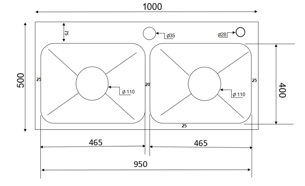 Chậu chén 2 hố 100x50 cm HITA HD10050