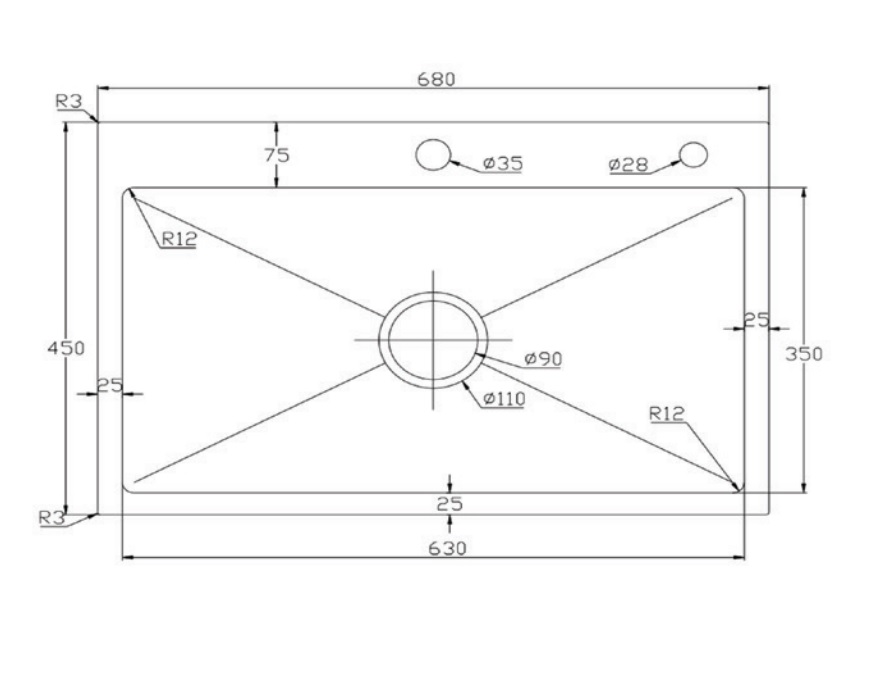 Chậu chén 1 hố inox 304 68x45 cm HITA HD6845-304