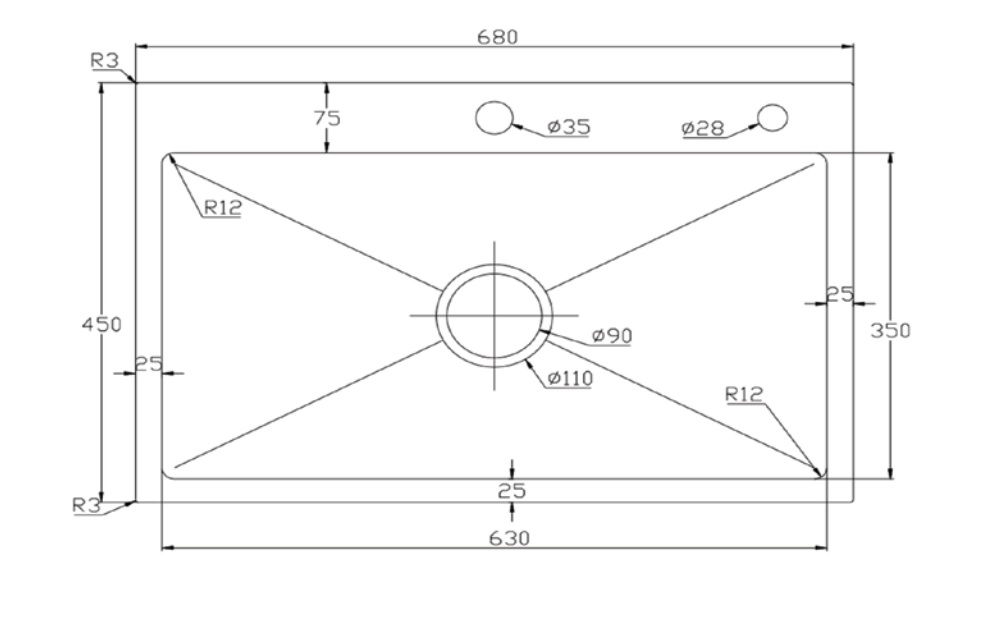 Chậu chén 1 hố 68x45 cm HITA HD6845