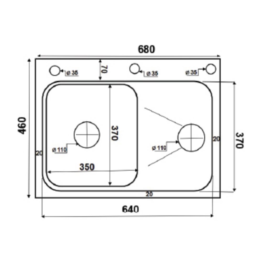 Chậu chén 1 hố inox 304 68x46 cm HITA HD6846-304