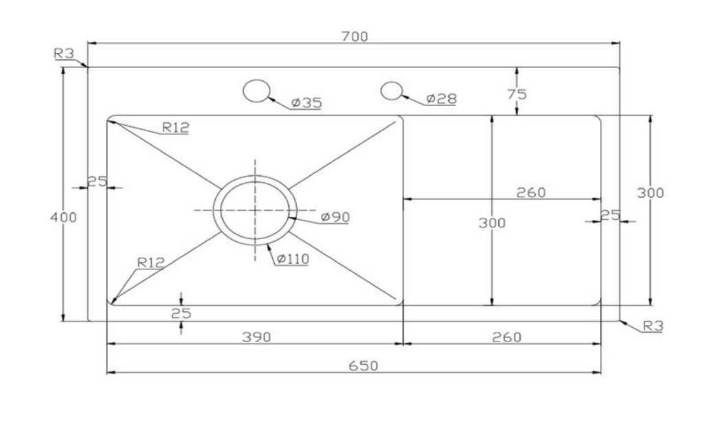 Chậu chén 1 hố cánh phải 70x40 cm HITA HD7040B