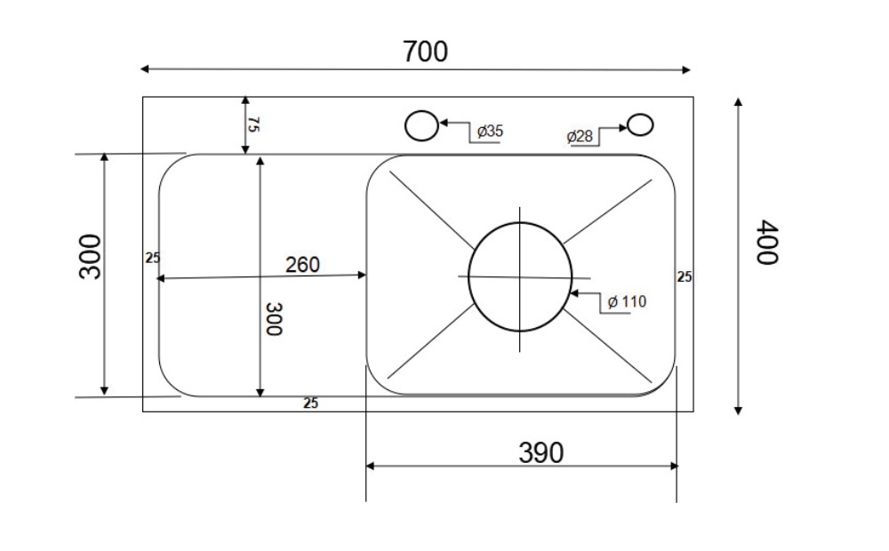 Chậu chén 1 hố cánh trái 70x40 cm HITA HD7040BT