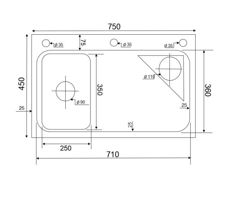 Chậu chén 1 hố phủ nano đen 75x45 cm HITA HD7545ND