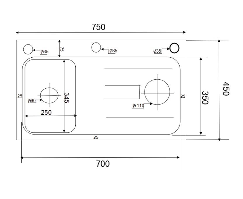 Chậu chén 1 hố phủ nano đen kèm rửa ly 75x45 cm HITA HD7545NDX