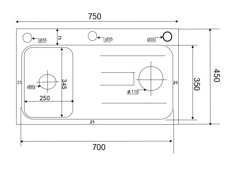 Chậu chén 1 hố 75x45 cm HITA HD7545X