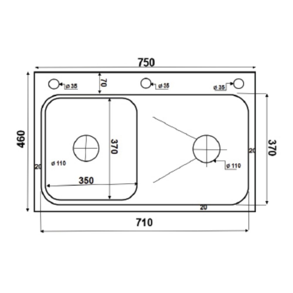 Chậu chén 1 hố inox 304 75x46 cm HITA HD7546-304