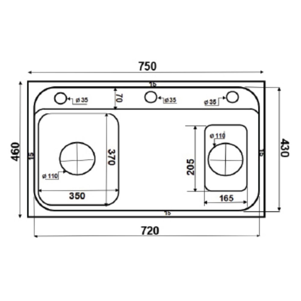 Chậu chén 1 hố inox 304 75x46 cm bậc thang HITA HD7546BTN-304