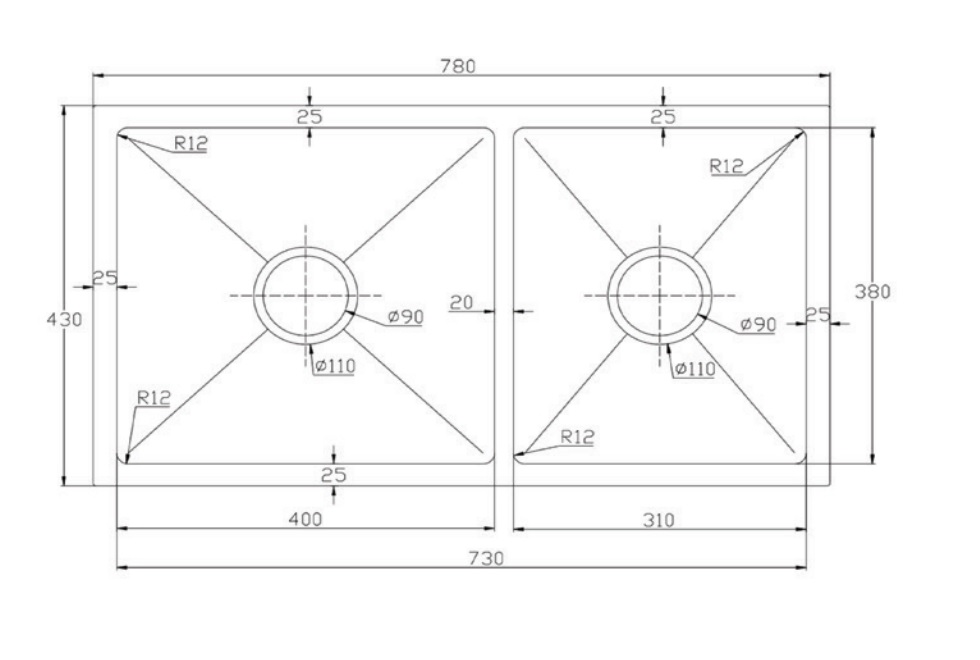 Chậu chén 2 hố âm bàn inox 304 78x43 cm HITA HD7843AL-304