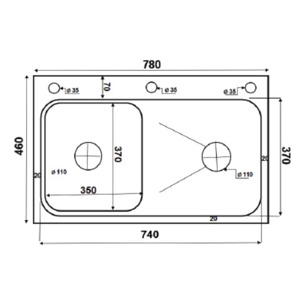 Chậu chén 1 hố inox 304 78x46 cm HITA HD7846-304
