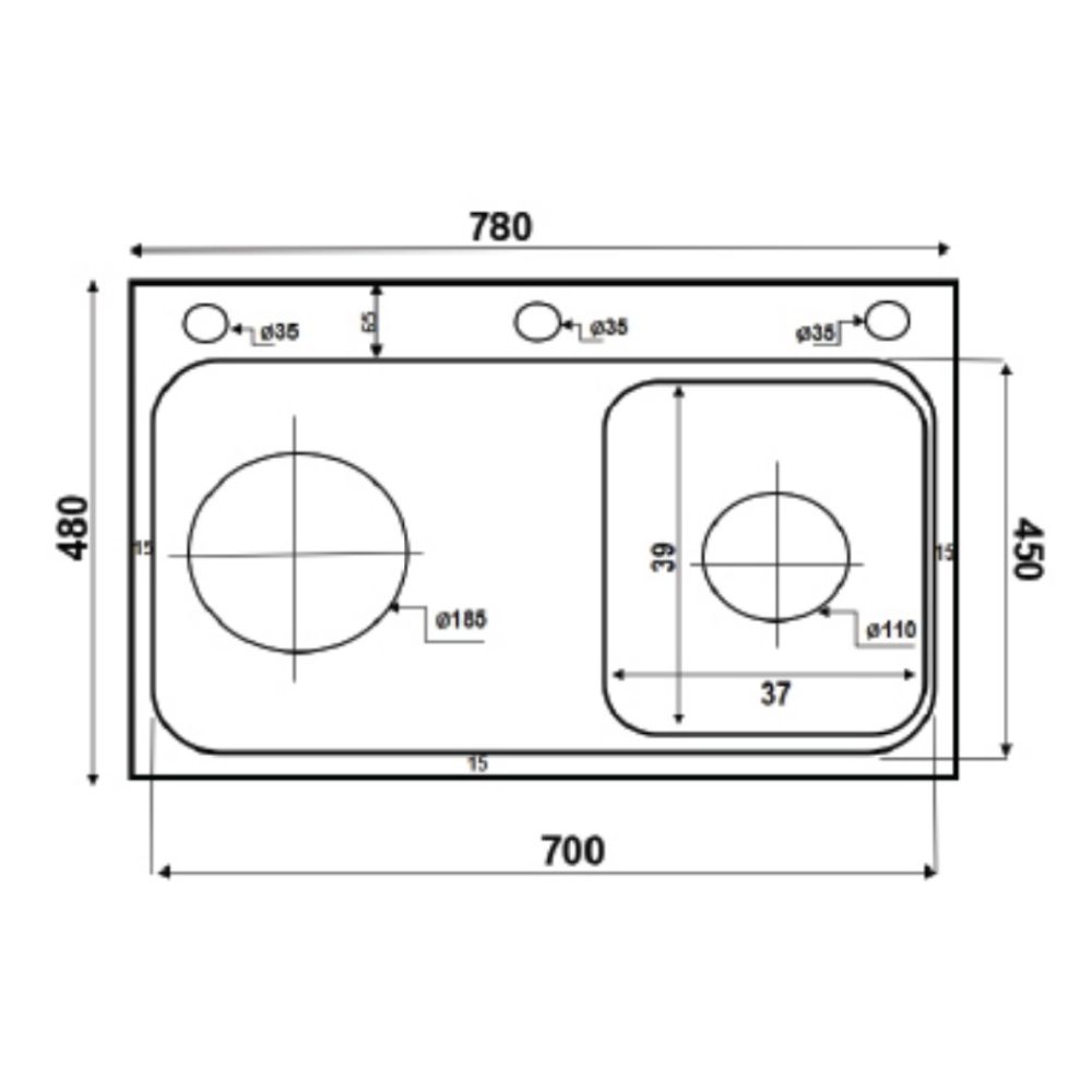 Chậu chén 1 hố inox 304 78x48 cm HITA HD7848NV-304