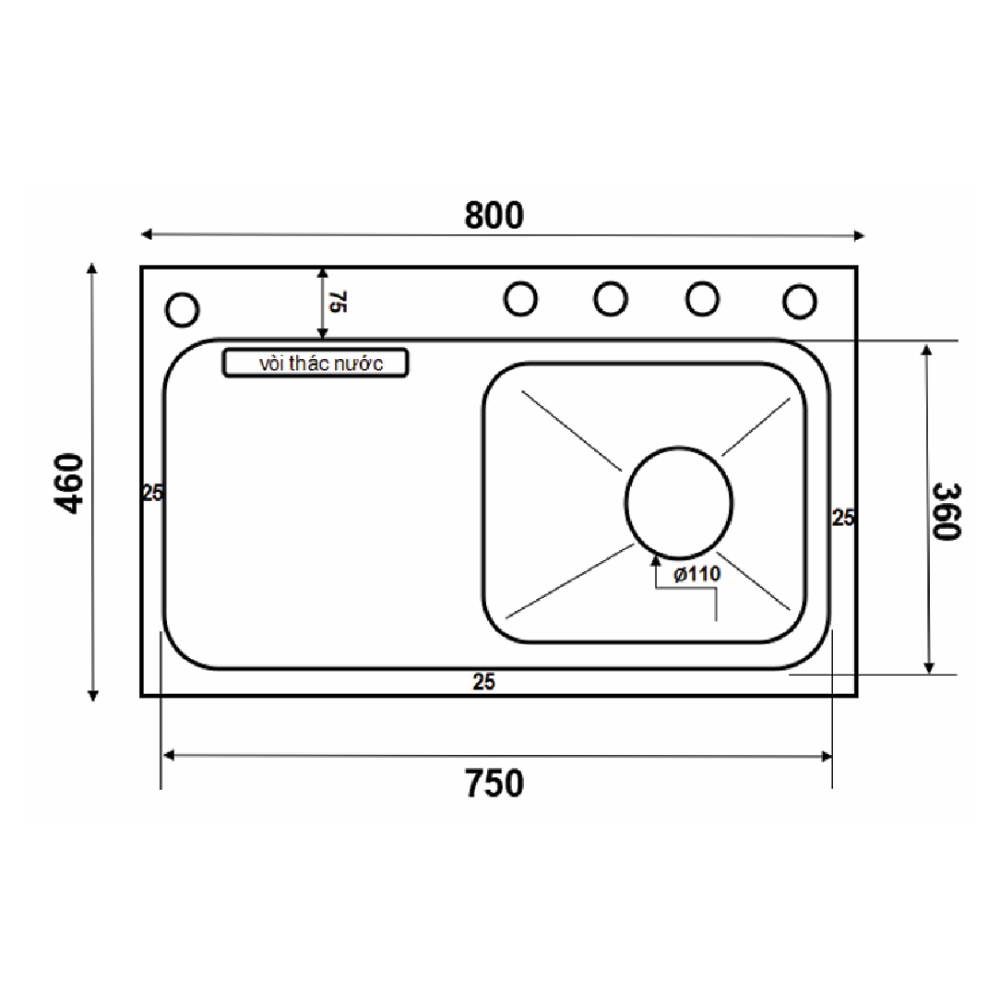 Chậu rửa chén 1 hố phủ nano inox 304 80x46 cm HITA HD8046NDXT-304